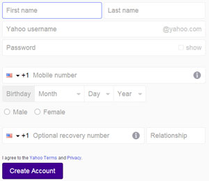 Yahoo Mail Sign-up form